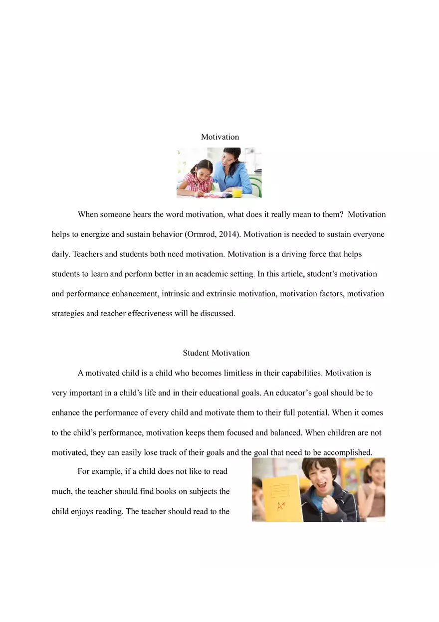 Child and Early Adolescent Development and Psychology (Motivation Article) - Page 1