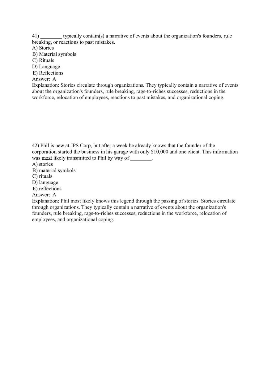 Organizational Behavior (Organizational Culture) Answer Key Part 3 - Page 1