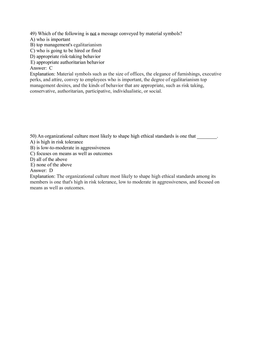 Organizational Behavior (Organizational Culture) Answer Key Part 3 - Page 5