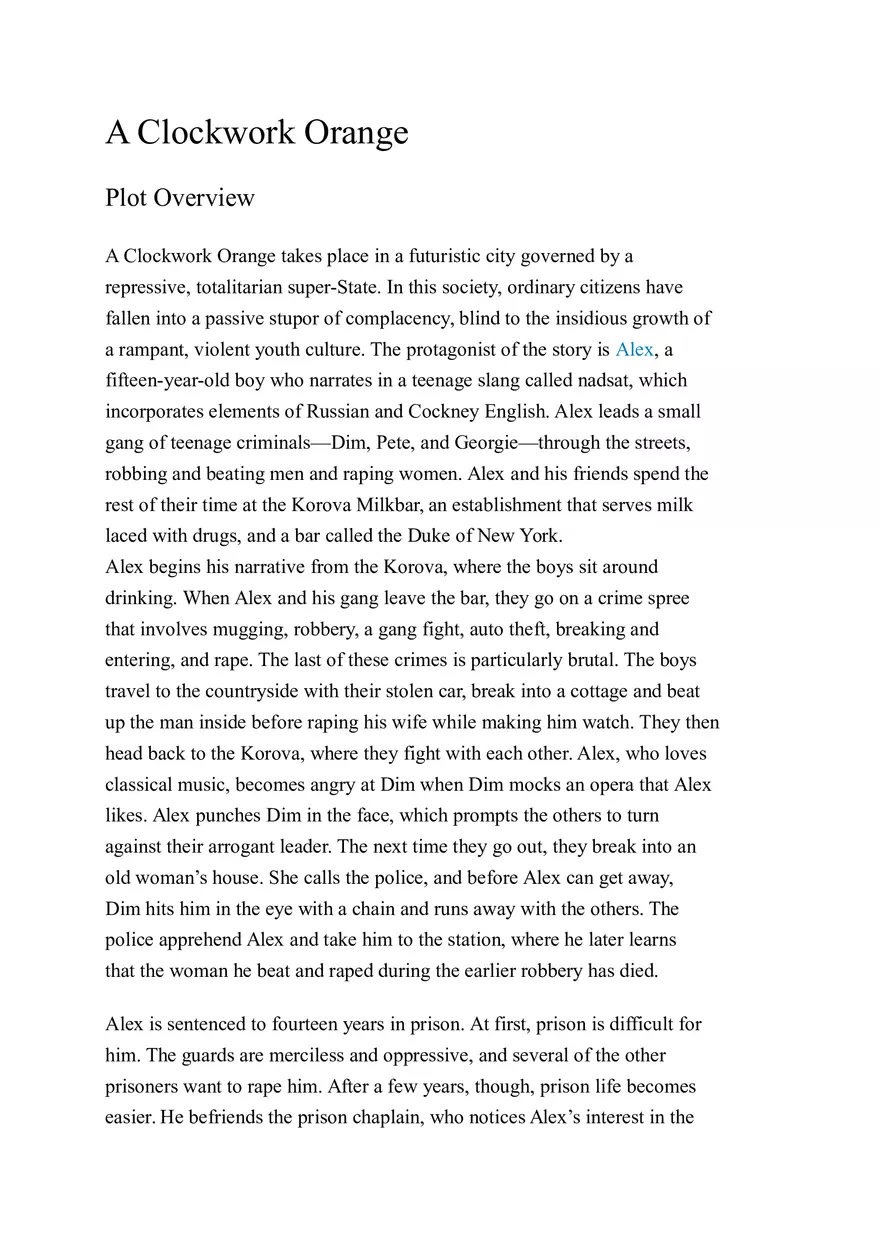 A Clockwork Orange - Book Summary - Page 1