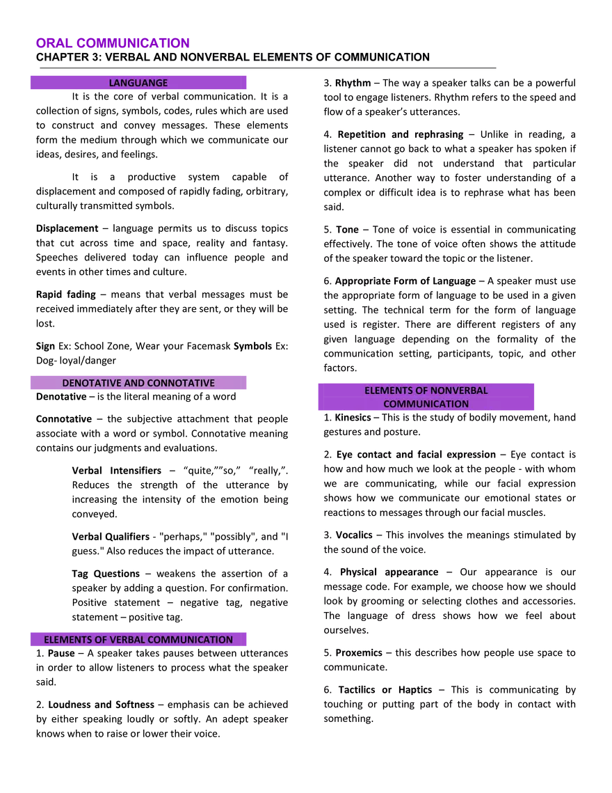 Verbal and Nonverbal Elements of Communication - Page 1
