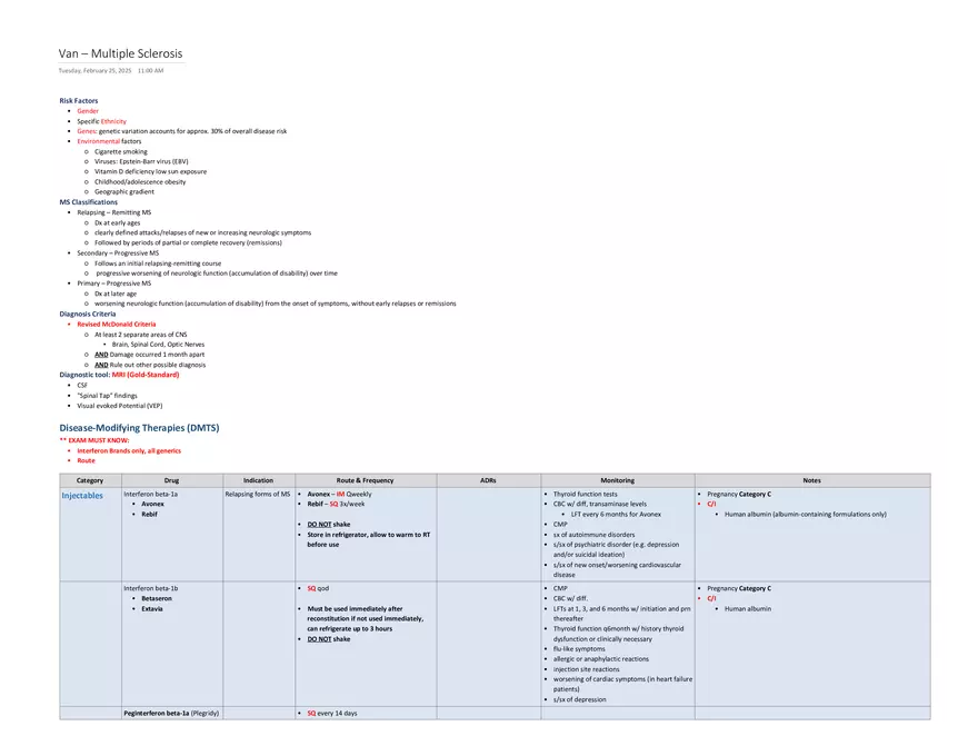 Multiple Sclerosis Lecture Note - Page 1