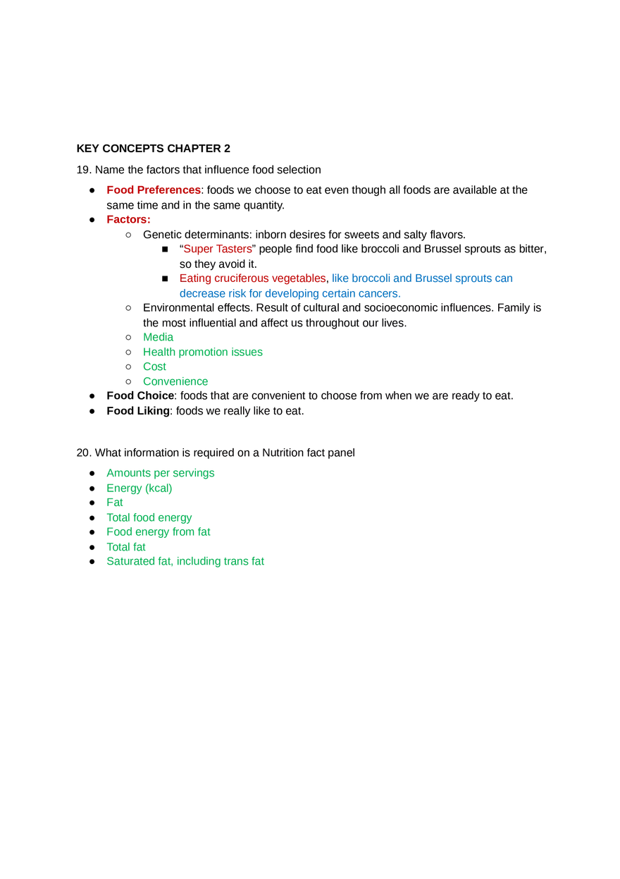 Key Concepts Chapter 2 Food - Page 1
