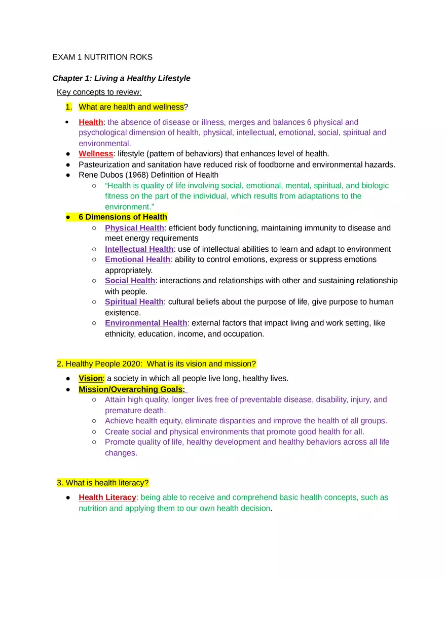 Key Concepts Chapter 1 Living a Healthy Lifestyle - Page 1