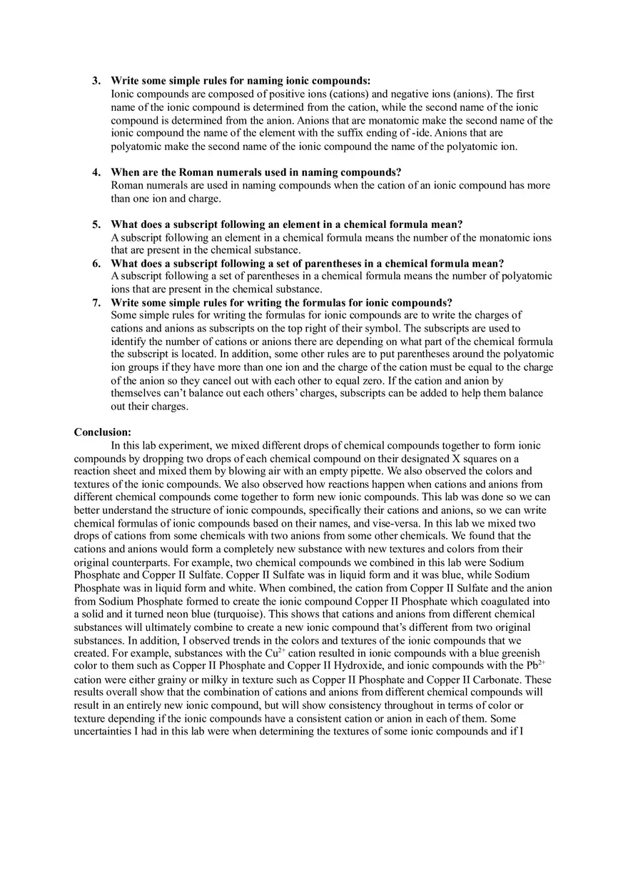 Chemical Names and Formulas Lab Report - Page 5