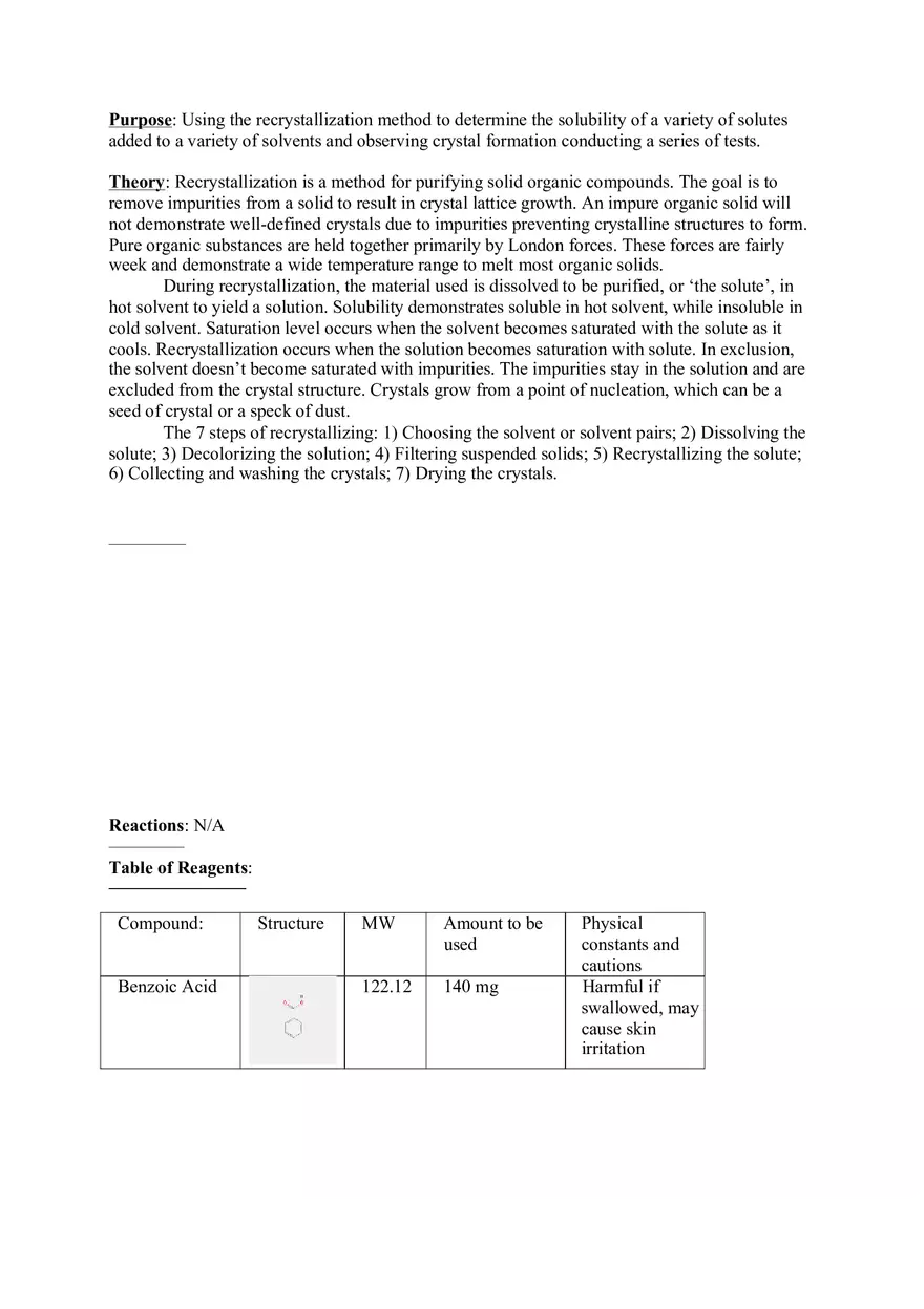 Experiment 2 Solubility and Recrystallization - Page 1