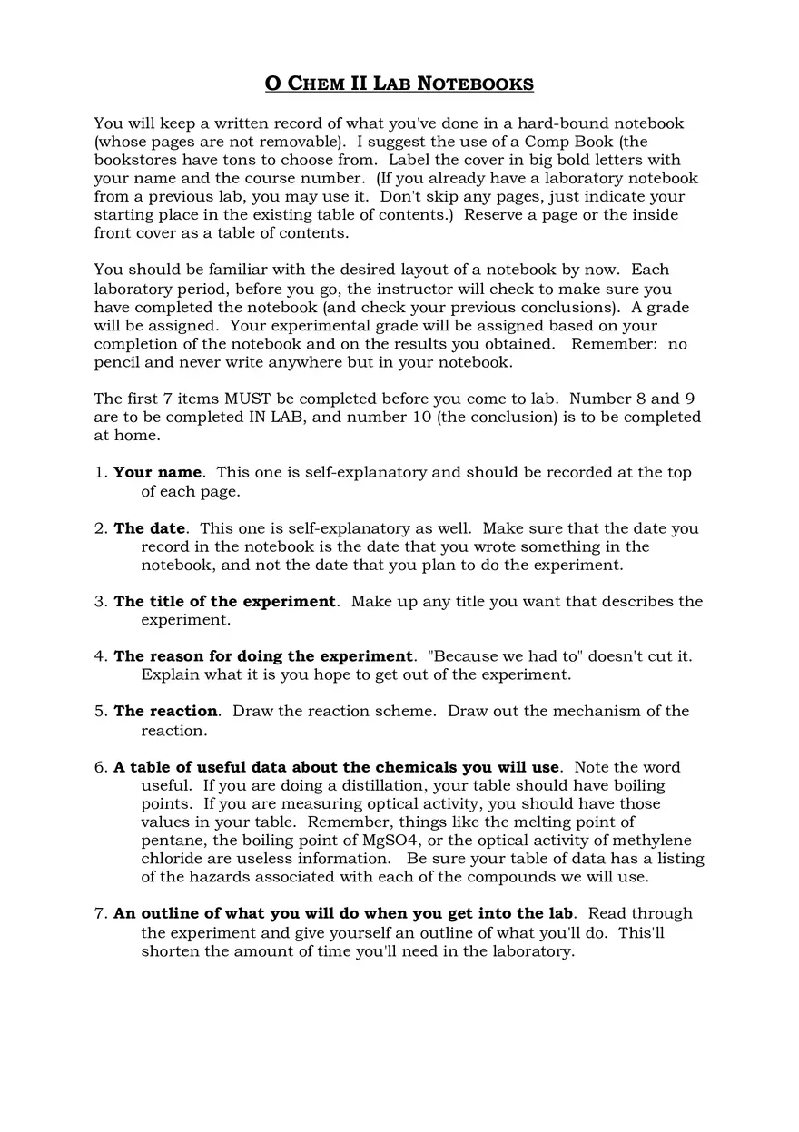 Organic Chemistry Lab Notebooks - Page 1