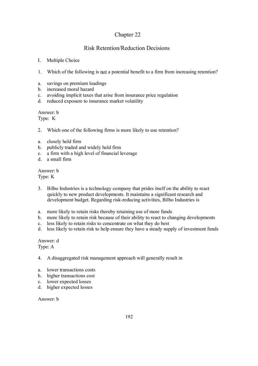 Chapter 22 Risk Retention-Reduction Decisions - Page 1