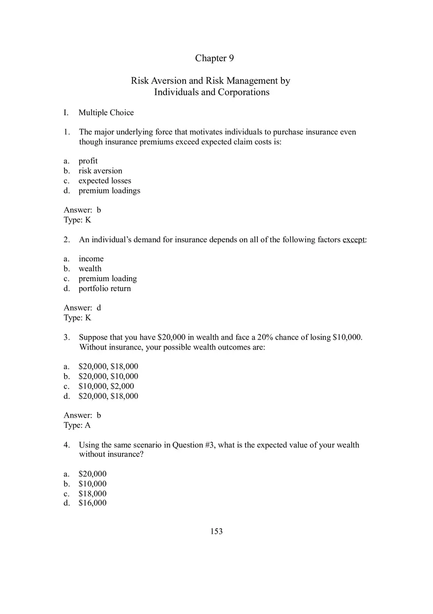Chapter 9 Risk Aversion and Risk Management by Individuals and Corporations - Page 1