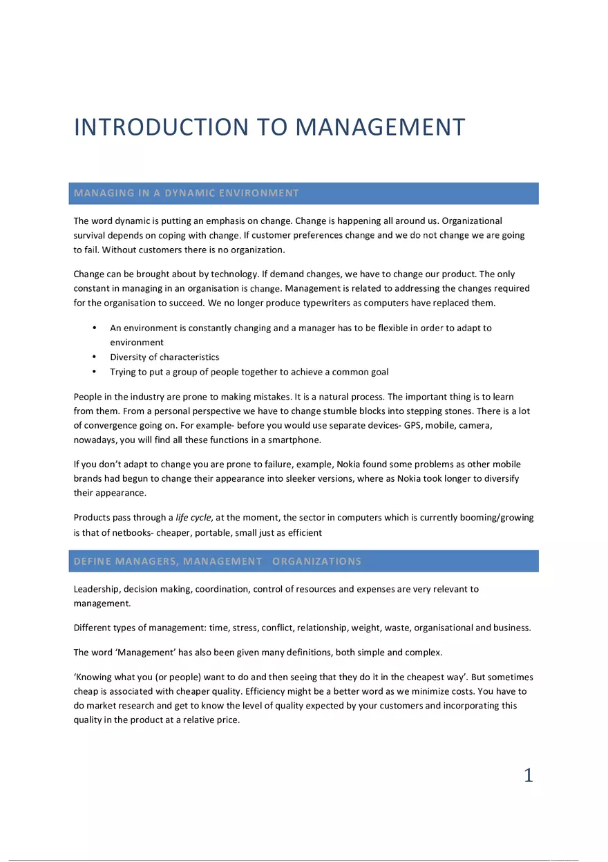 Introduction to Management - Page 1