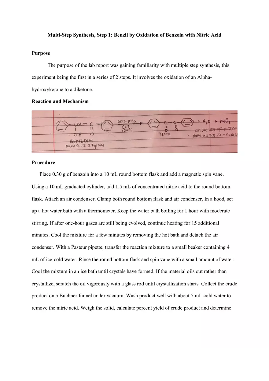 Benzil by Oxidation of Benzoin with Nitric Acid - Page 1