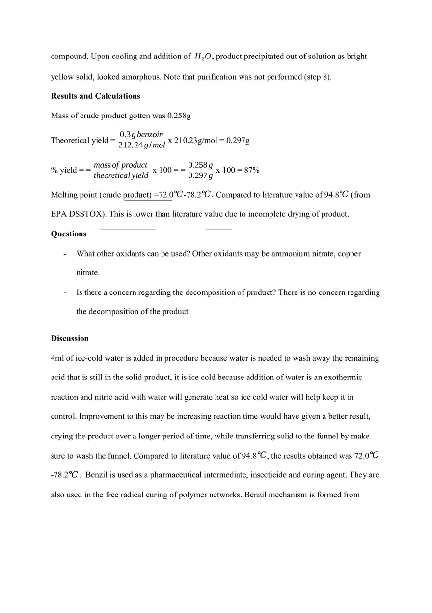 Benzil by Oxidation of Benzoin with Nitric Acid - Page 3