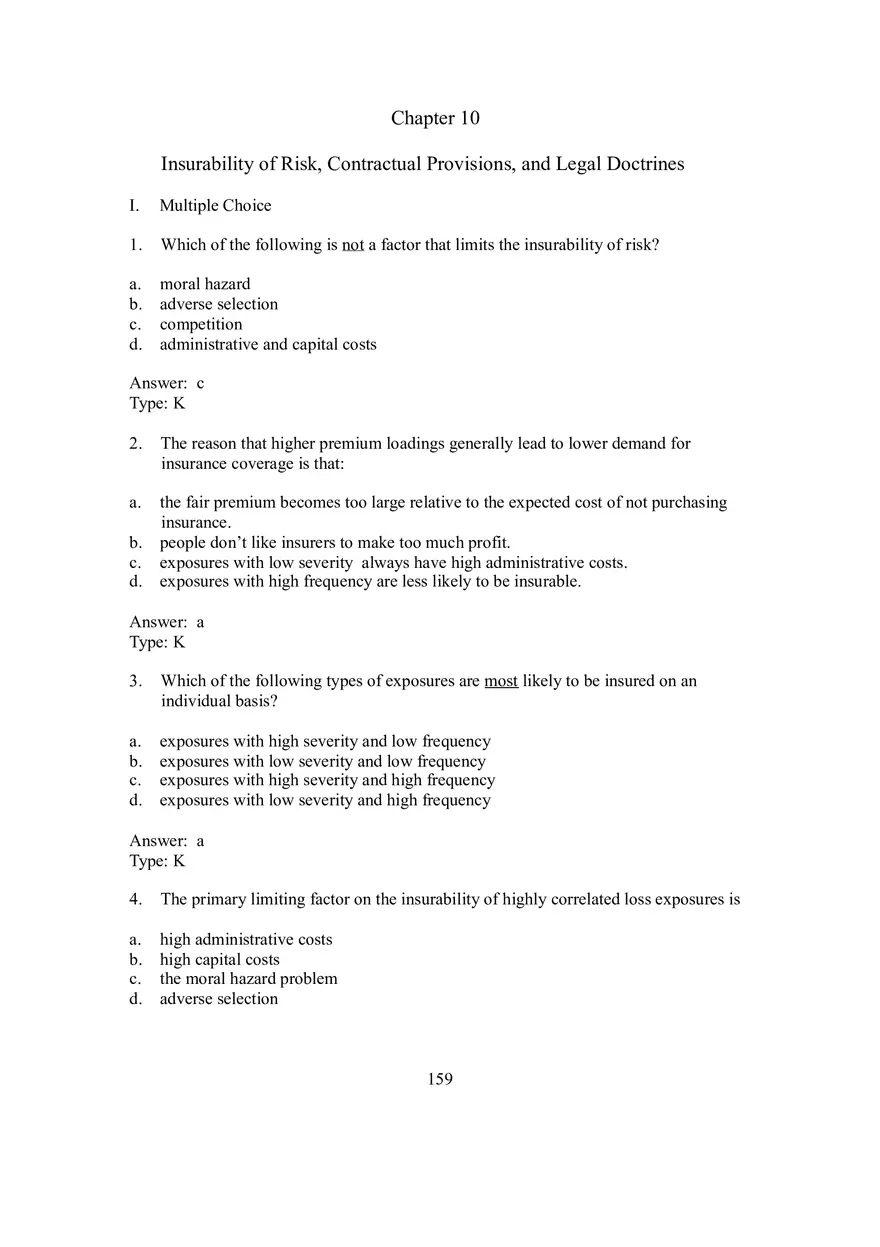Chapter 10 Insurability of Risk, Contractual Provisions, and Legal Doctrines - Page 1