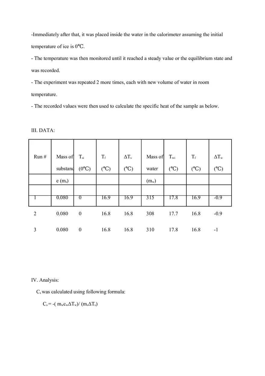 Lab Report  1 Specific Heat - Page 2