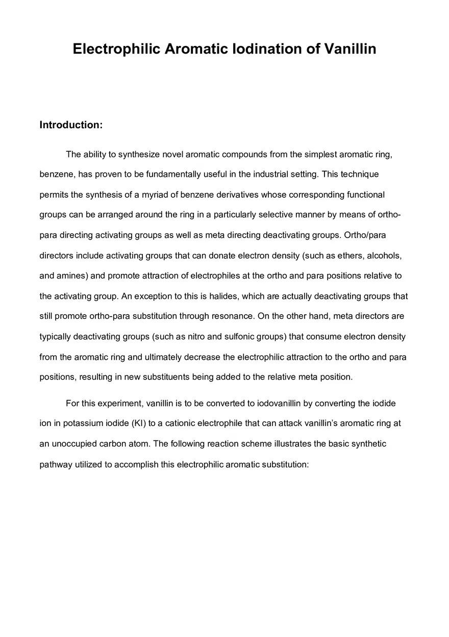 Electrophilic Aromatic Iodination of Vanillin - Page 1