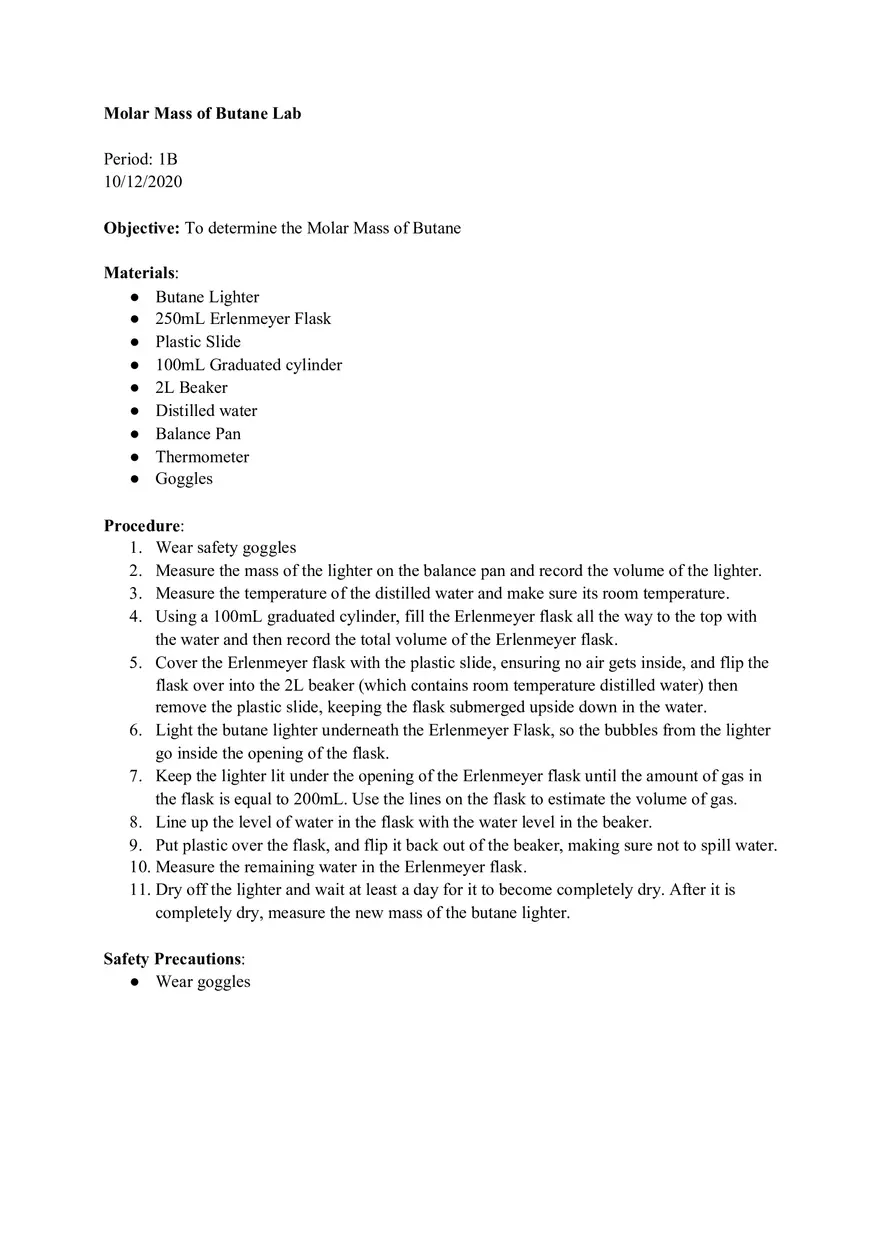 Molar Mass of Butane Lab - Page 1