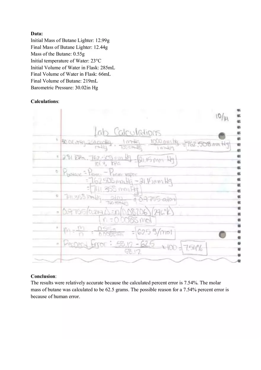 Molar Mass of Butane Lab - Page 2