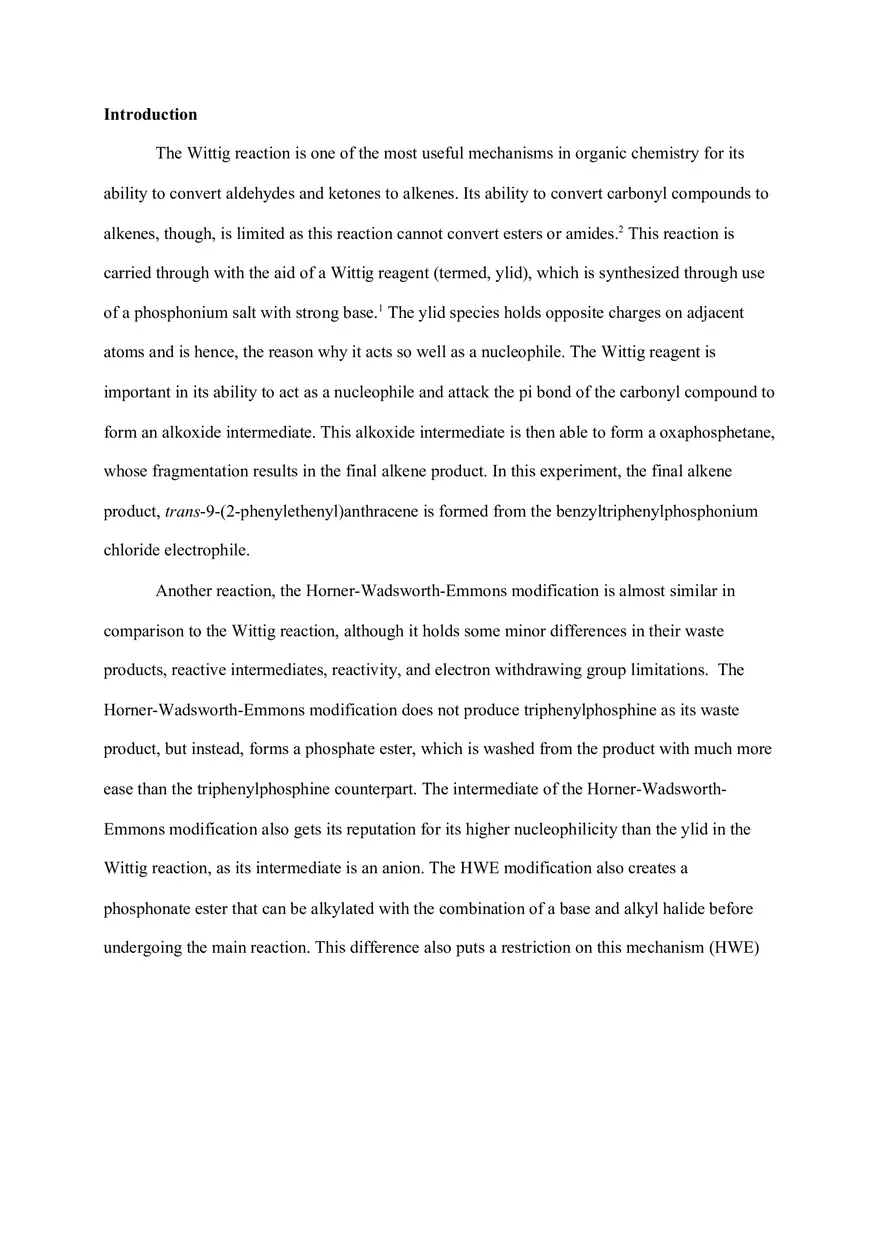 Wittig Reaction – Synthesis of trans-9-(2-phenylethenyl) - Page 1