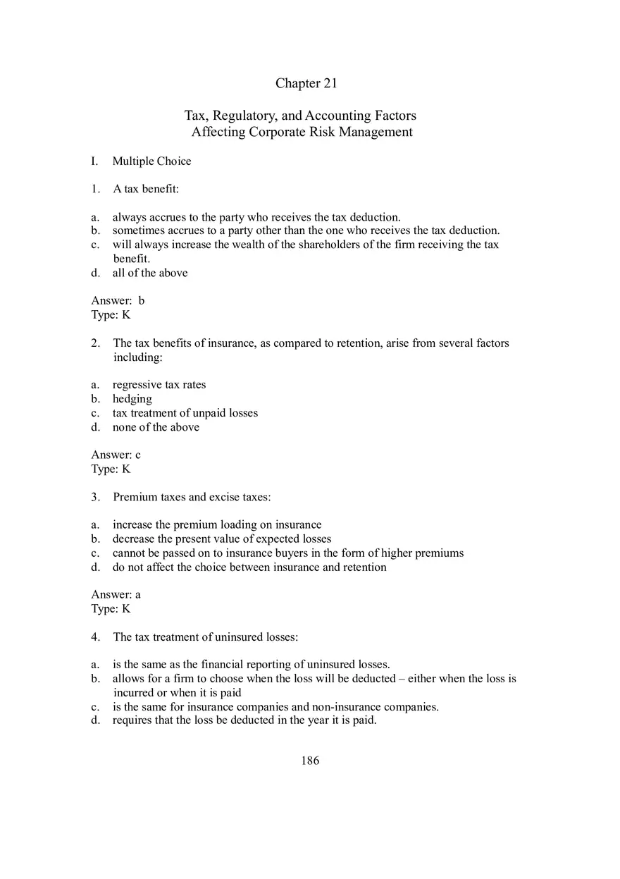 Chapter 21 Tax, Regulatory, and Accounting Factors Affecting Corporate Risk Management - Page 1
