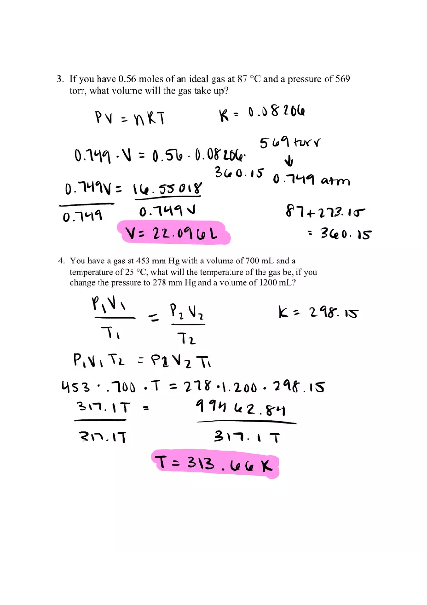 Gas Laws Worksheet (Chapter 5) - Page 3