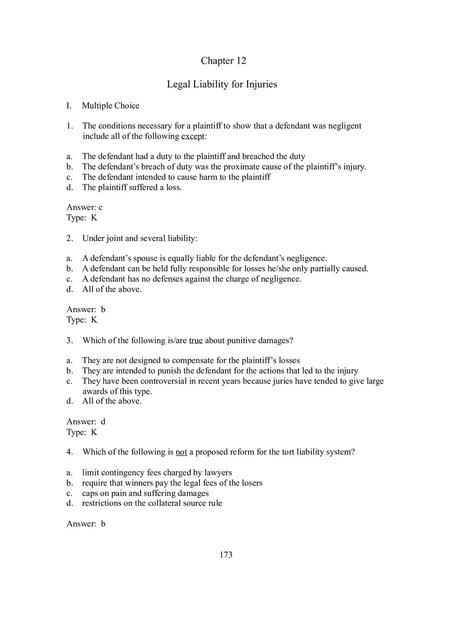 Chapter 12 Legal Liability for Injuries - Page 1