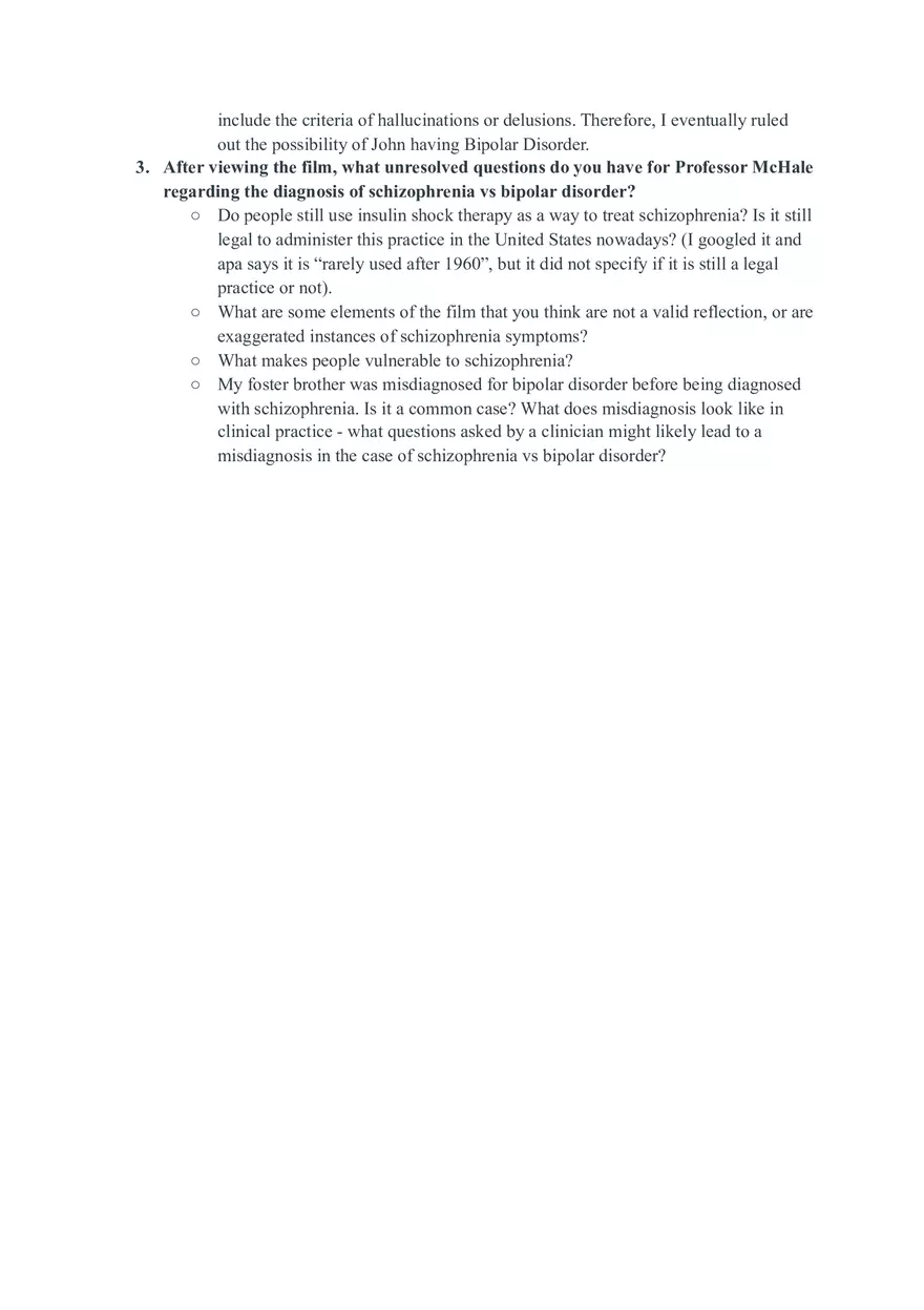 A Beautiful Mind Psychology Assignment - Page 2