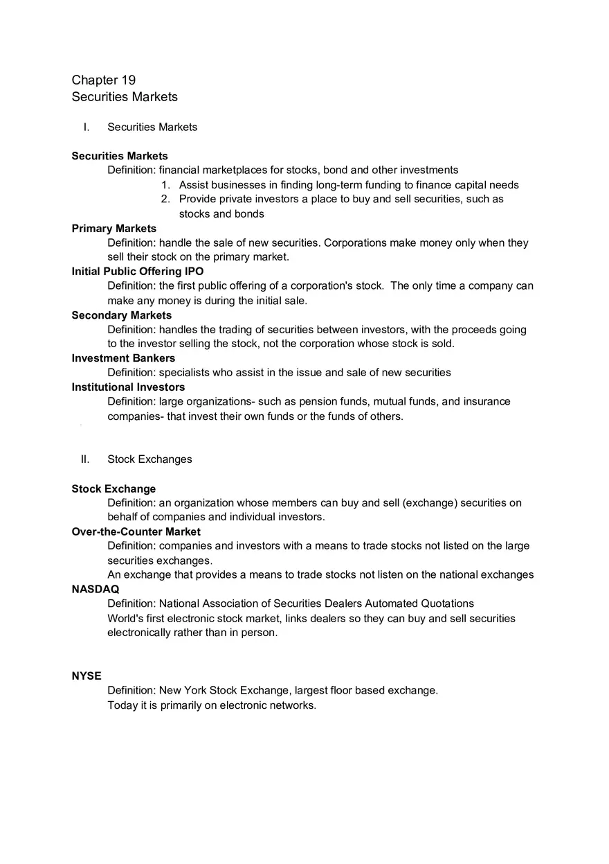 Chapter 19 Securities Markets - Page 1