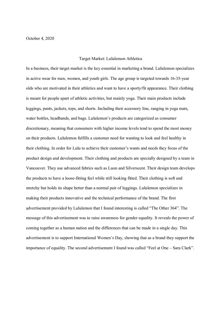 Target Market Lululemon Athletica - Page 1