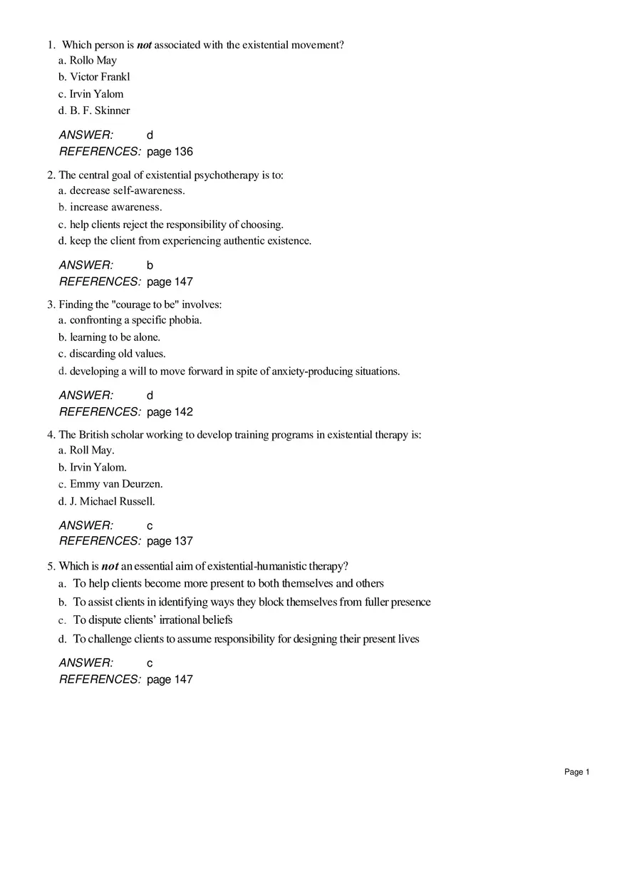 Existential Therapy Questions - Page 1