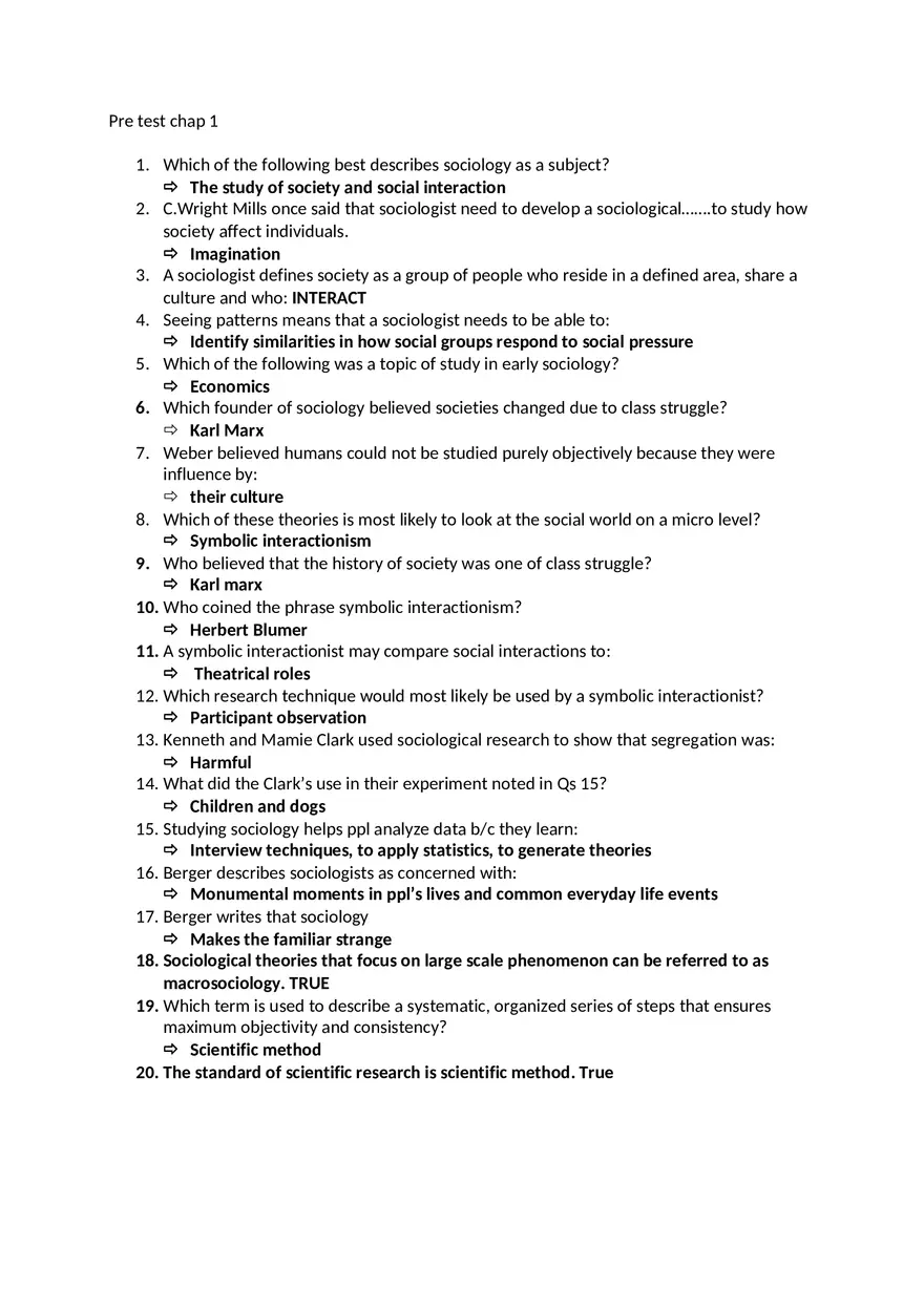 Sociology Pre Test Chapter 1 - Page 1