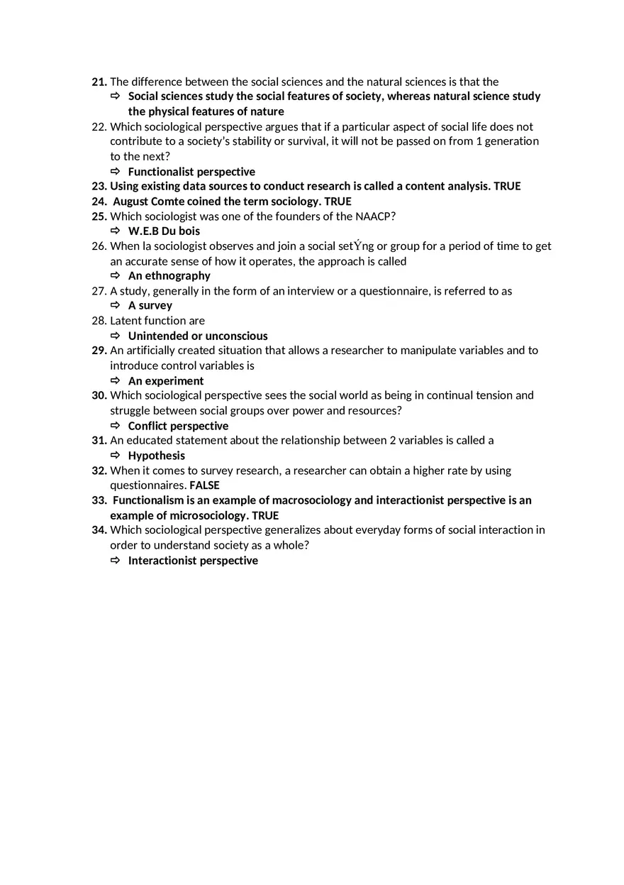 Sociology Pre Test Chapter 1 - Page 2