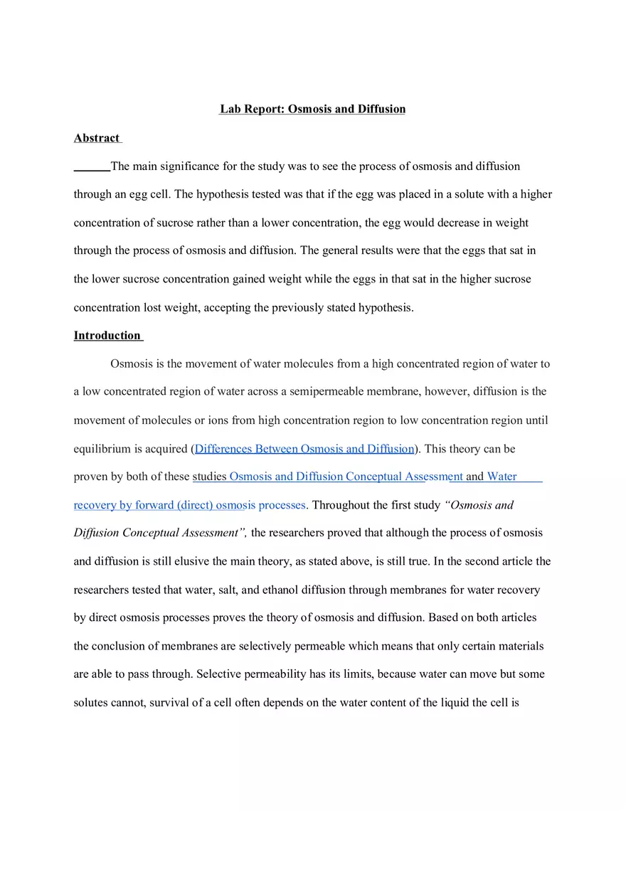 Lab Report Osmosis and Diffusion - Page 1