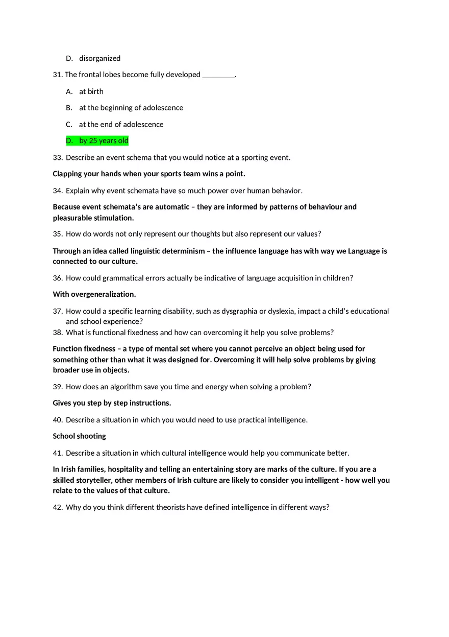 Psychology Unit 1 Review Questions - Page 7