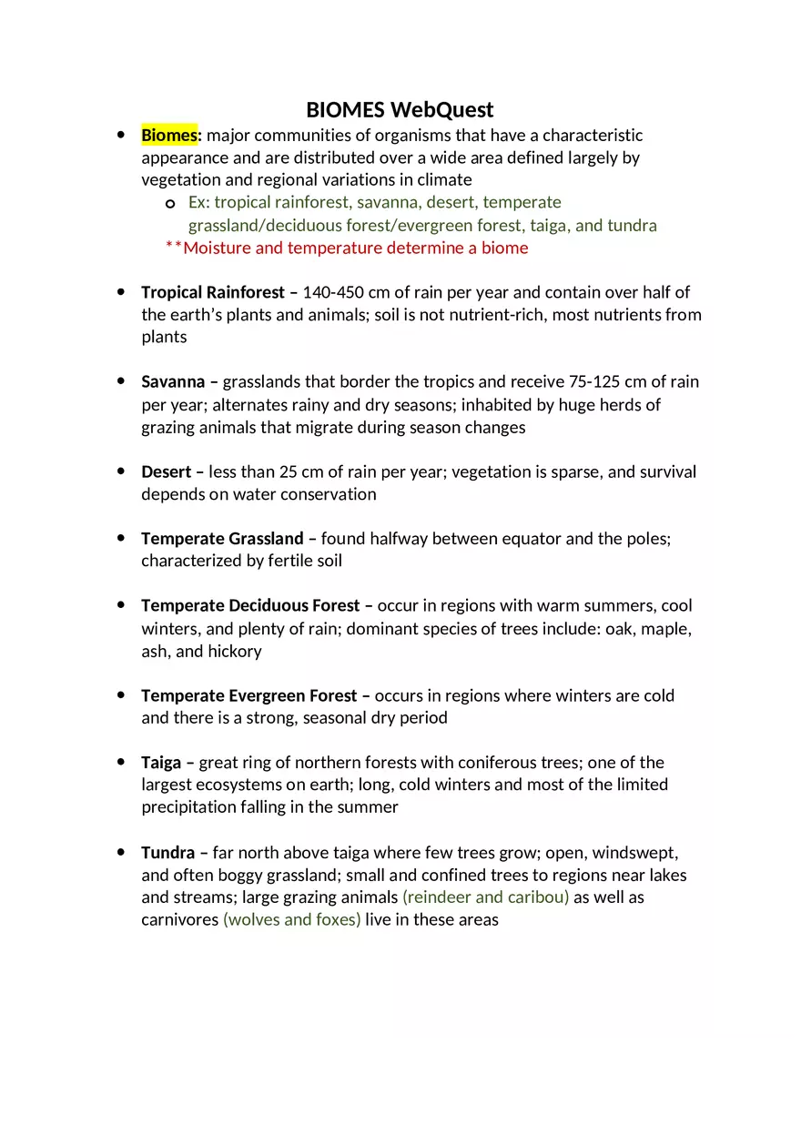 Biomes Web Quest - Page 1
