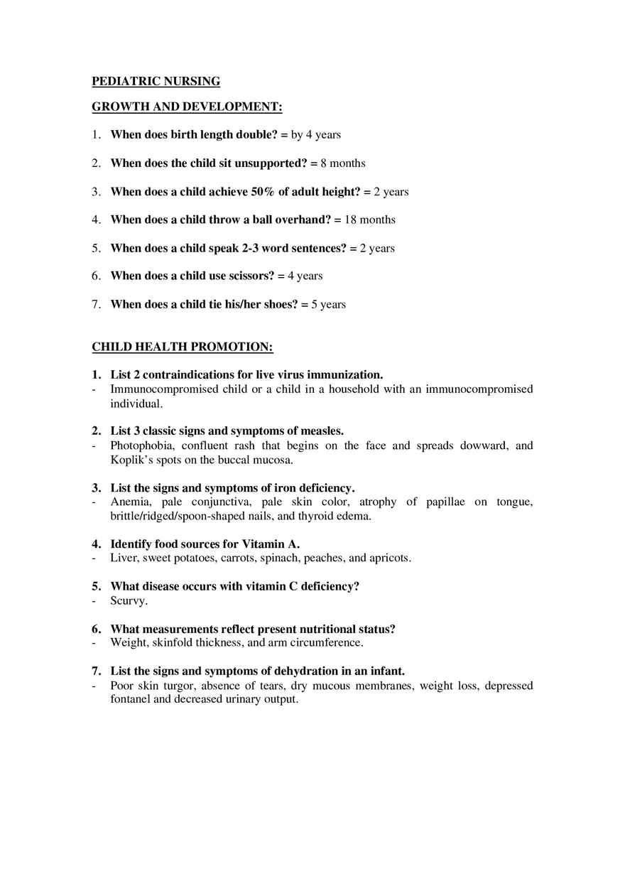 Pediatric Nursing Growth and Development - Page 1