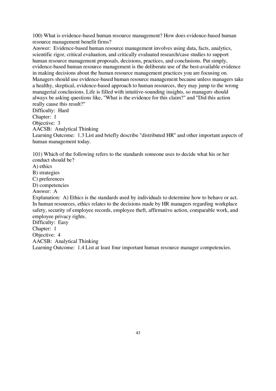 Chapter 1 Introduction to Human Resource Management Multiple Choice 5 - Page 1