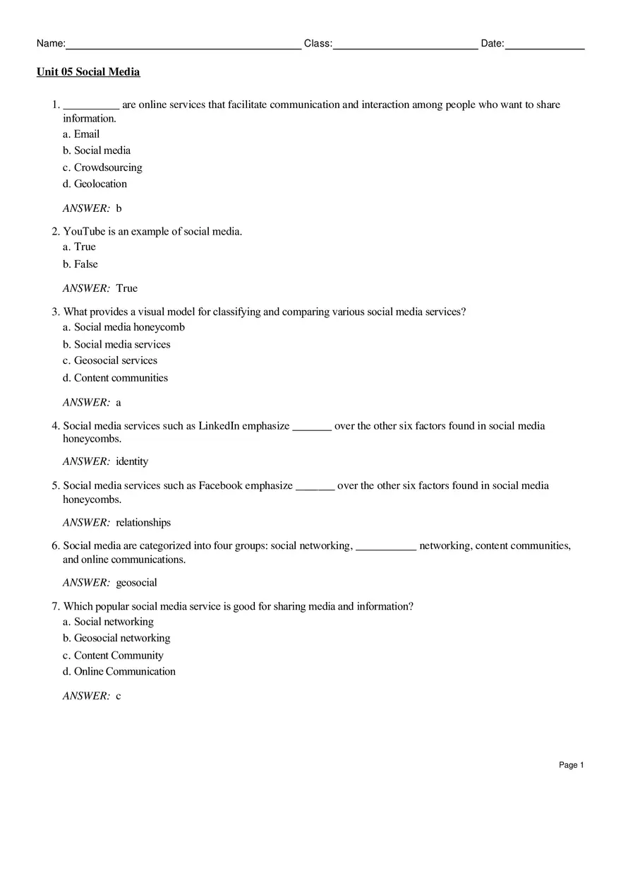 Unit 05 Social Media - Page 1