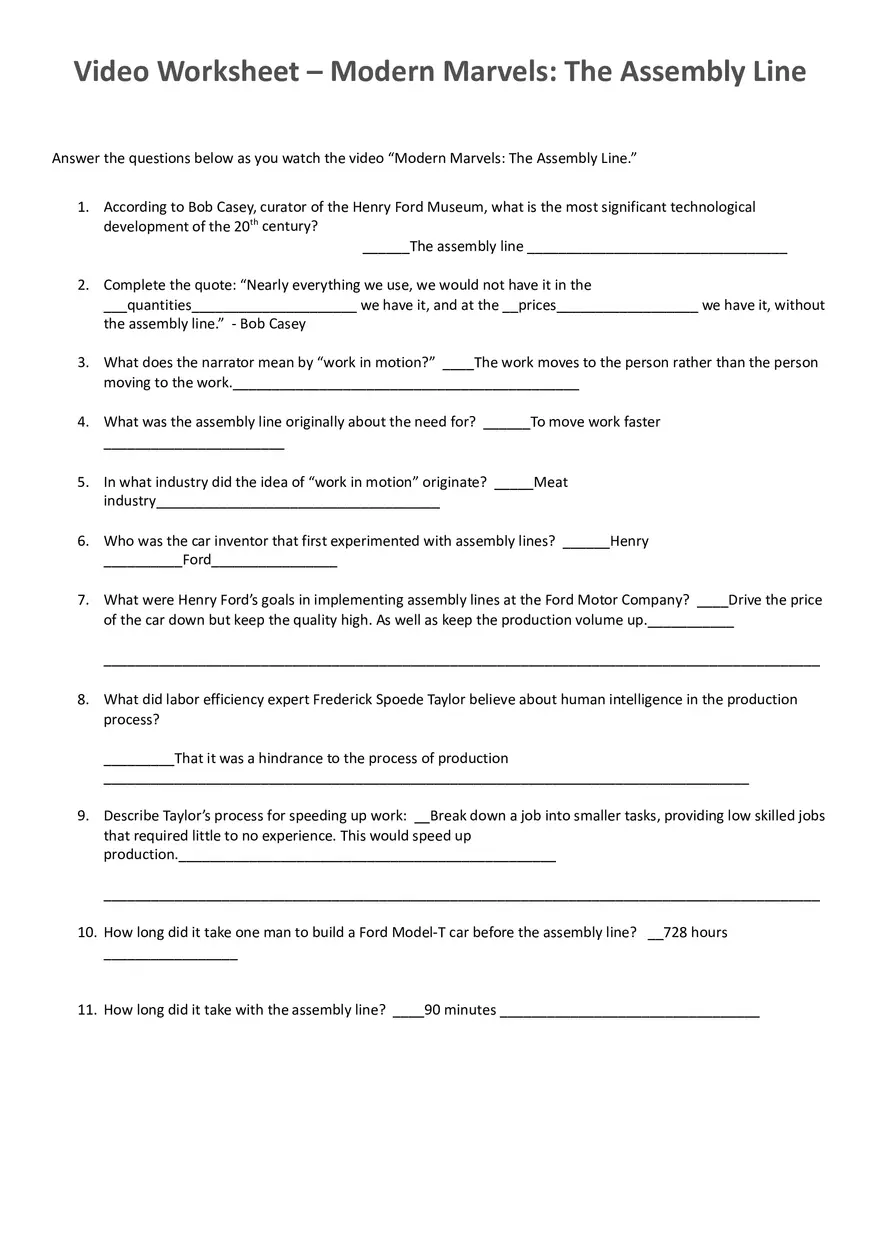 Worksheet The Assembly Line - Page 1