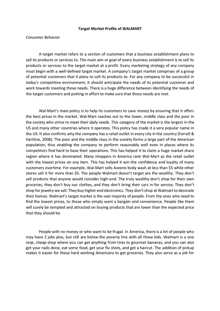 Target Market Profile of Walmart - Page 1