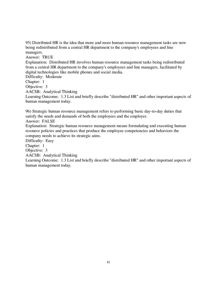 Chapter 1 Introduction to Human Resource Management True False 3 - Page 1