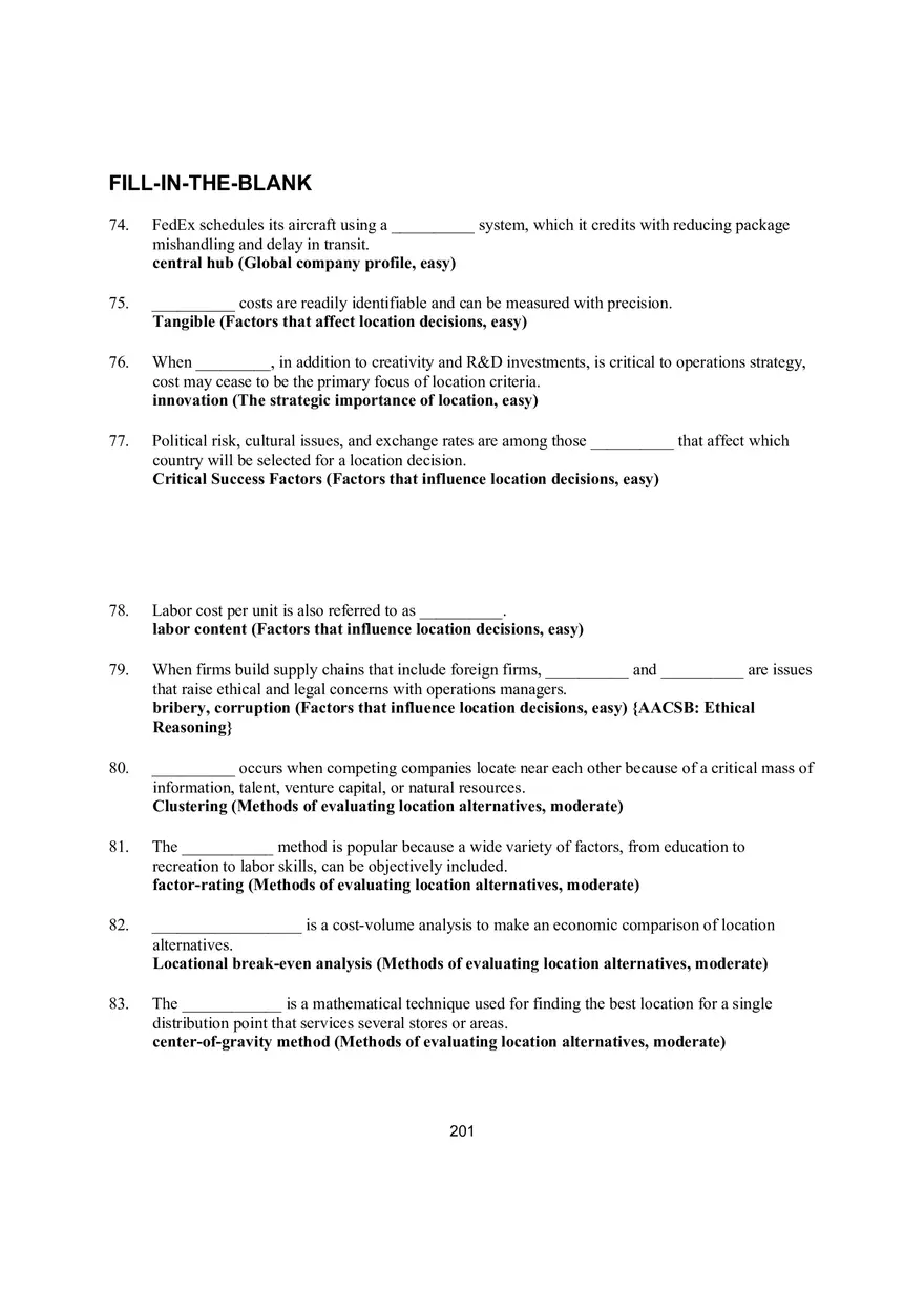 Chapter 8 Location Strategies Fill-In-The-Blank - Page 1