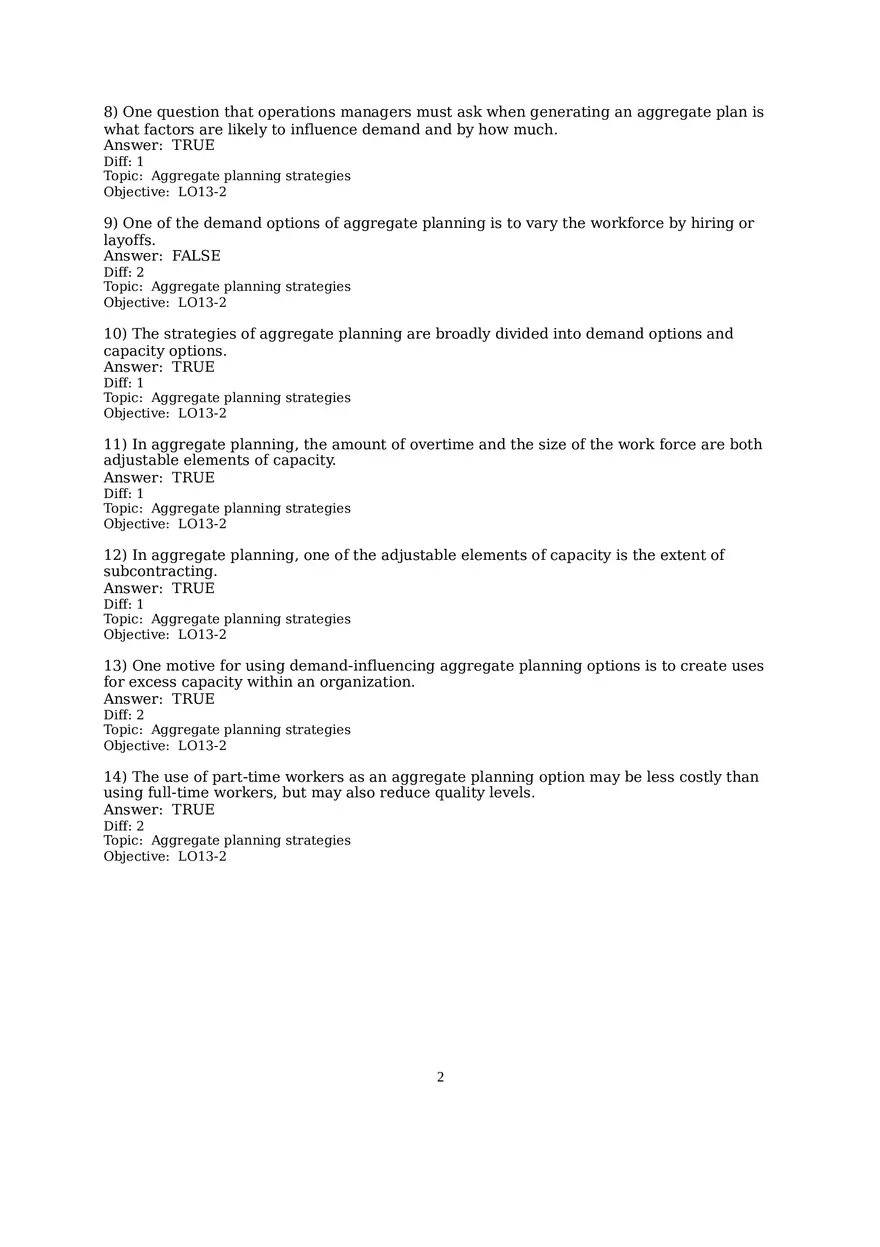 Chapter 13  Aggregate Planning True False - Page 2