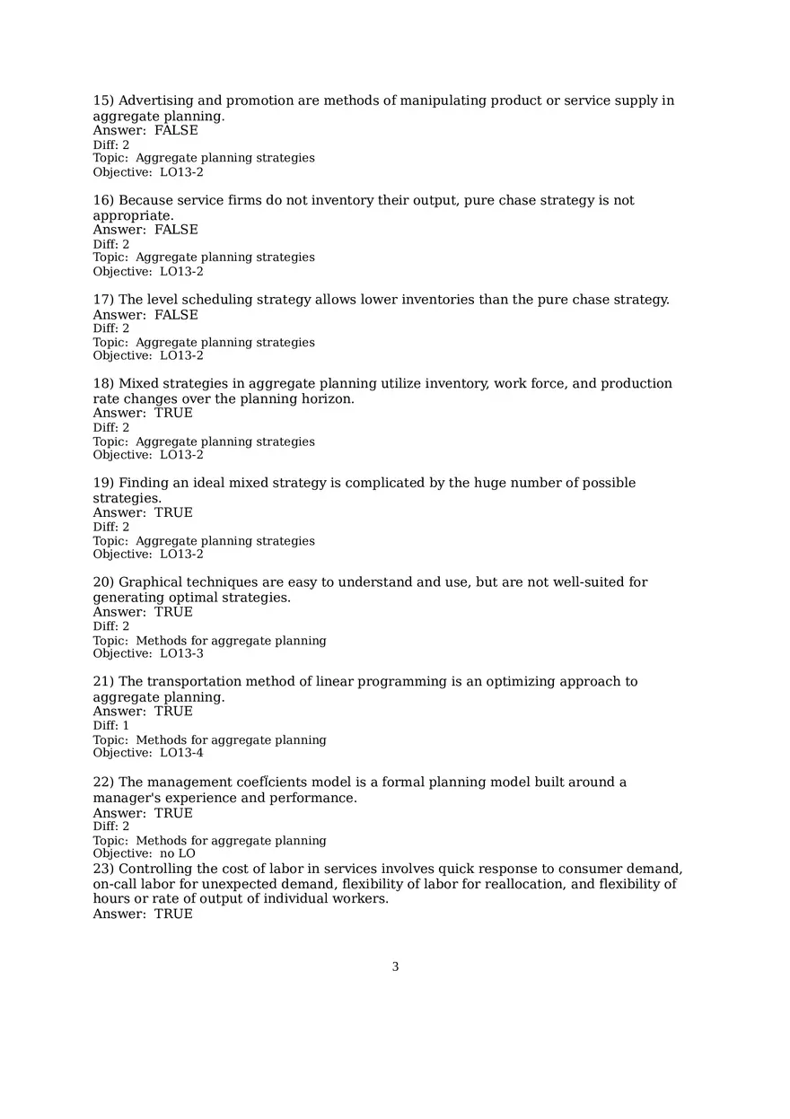 Chapter 13  Aggregate Planning True False - Page 3