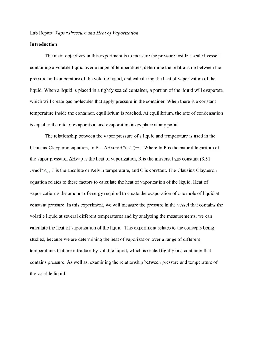 Vapor Pressure and Heat of Vaporization - Page 1