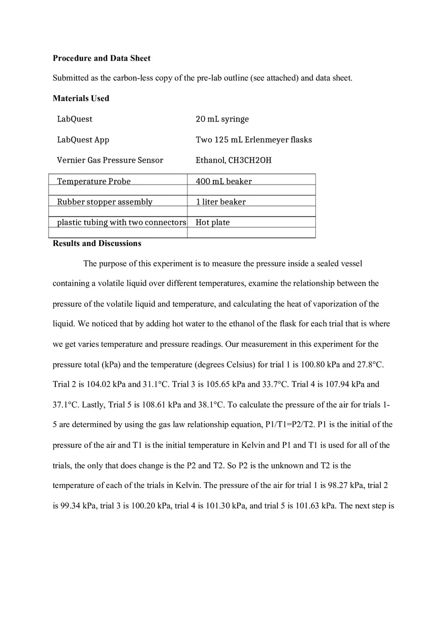 Vapor Pressure and Heat of Vaporization - Page 2