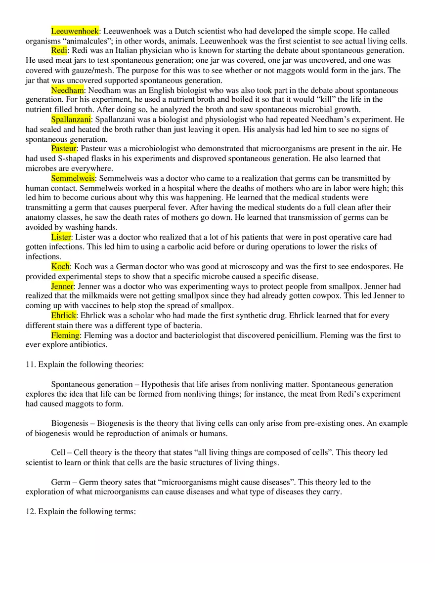 Microbiology - Chapter 1 Worksheet - Page 2