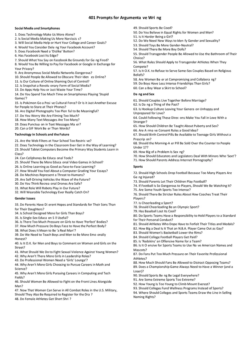 401 Prompts for Argumentative Writing - Page 1