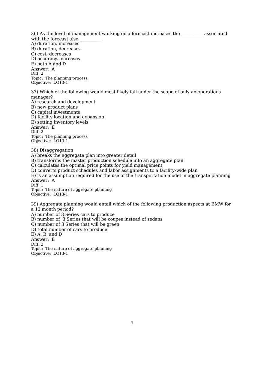 Chapter 13  Aggregate Planning Multiple Choice - Page 7