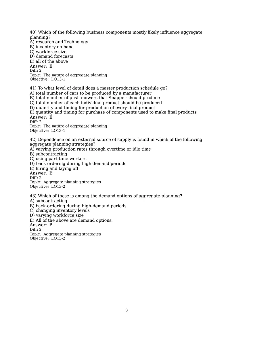 Chapter 13  Aggregate Planning Multiple Choice - Page 8