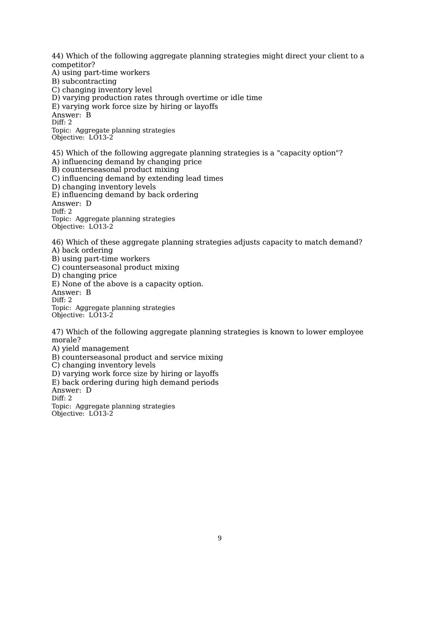Chapter 13  Aggregate Planning Multiple Choice - Page 9